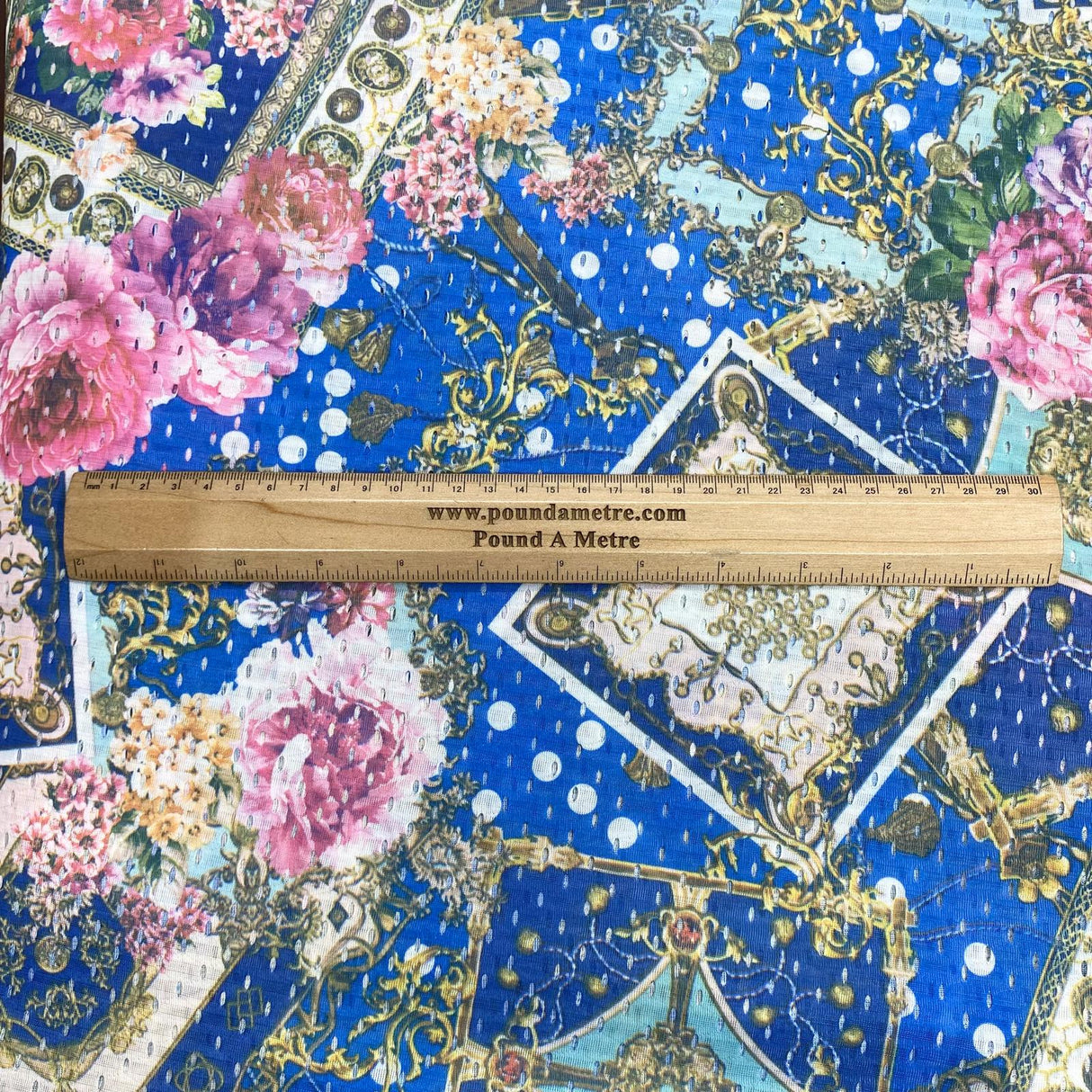 Pound A Metre 10 Metres 10 Metres Beautiful Printed Cut Out Crepe 55" Wide (Blue Design)