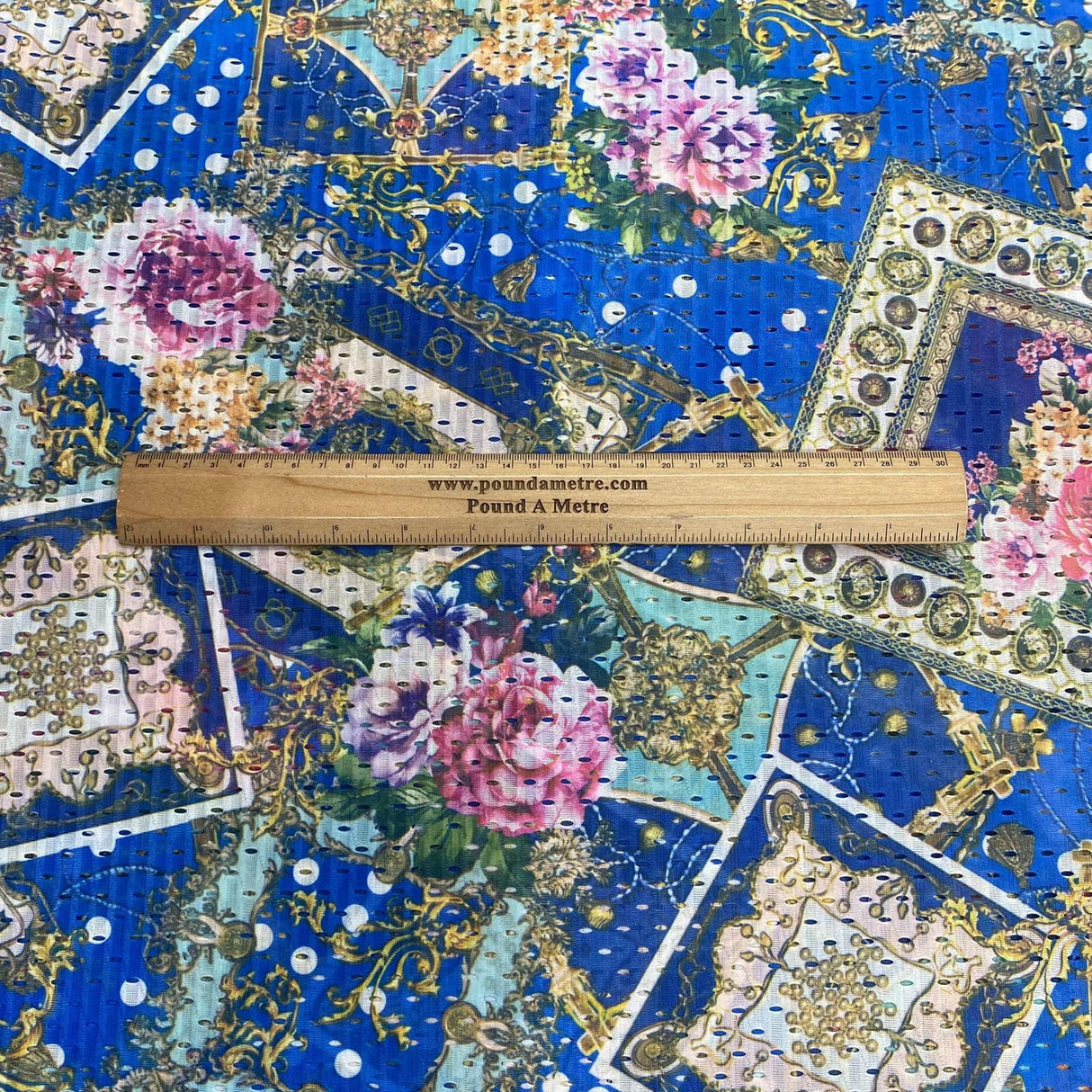 Pound A Metre 10 Metres 10 Metres Beautiful Printed Cut Out Crepe 55" Wide (Blue Design)