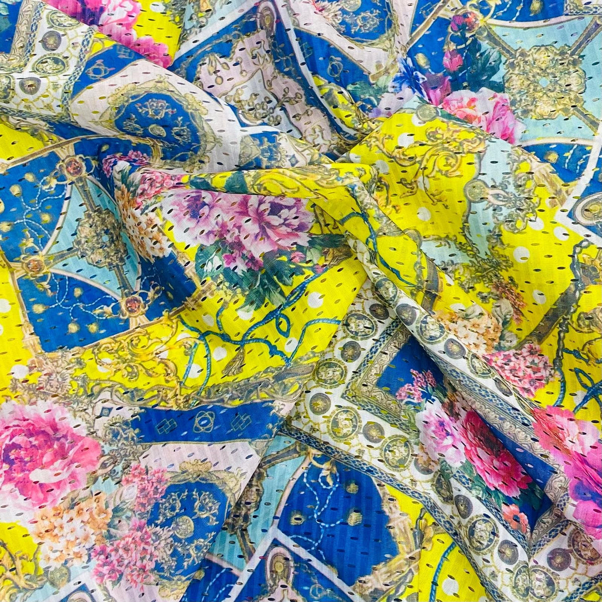 Pound A Metre 10 Metres 10 Metres Beautiful Printed Cut Out Crepe 55" Wide (Yellow)