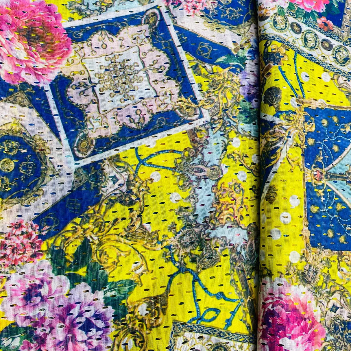 Pound A Metre 10 Metres 10 Metres Beautiful Printed Cut Out Crepe 55" Wide (Yellow)