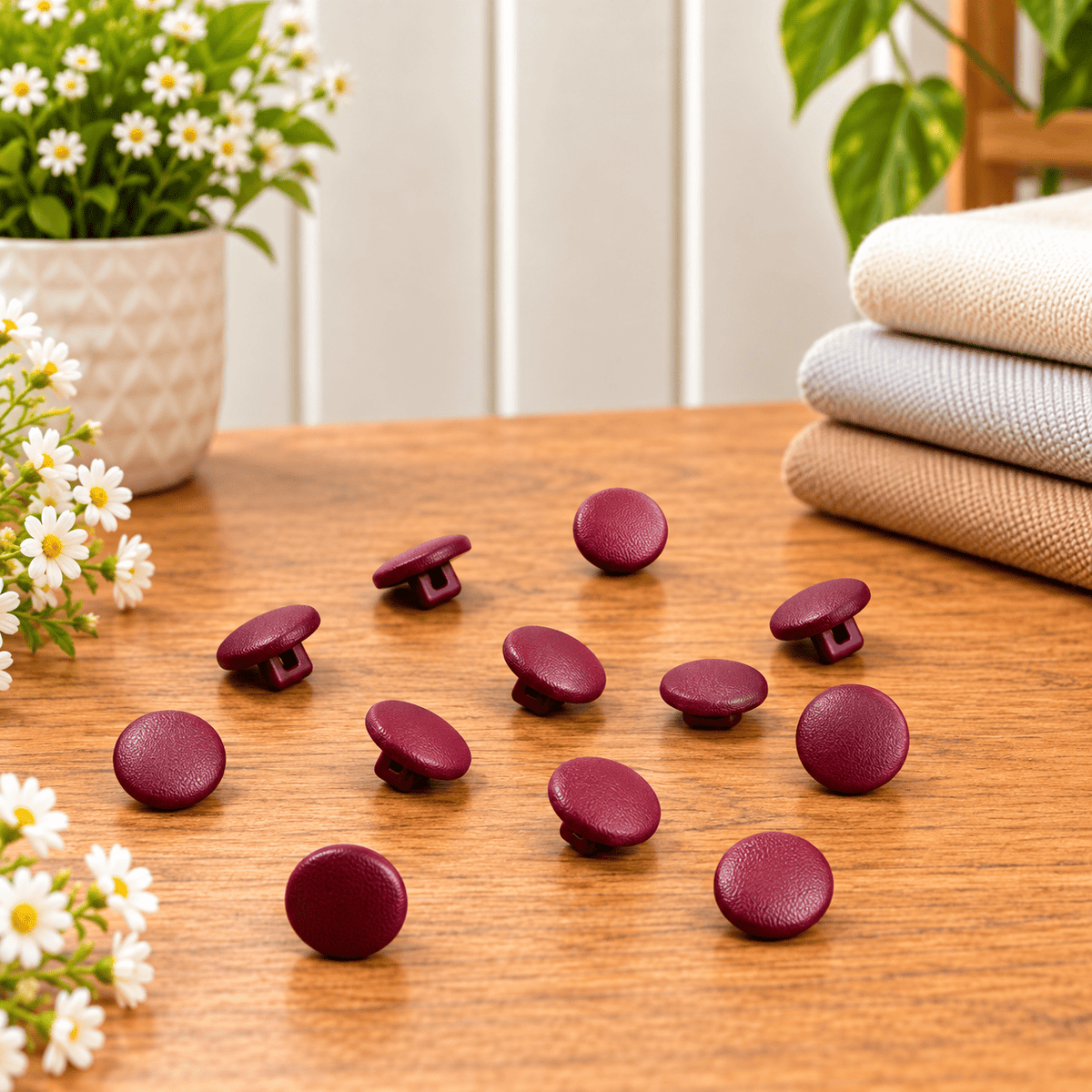 Pound A Metre 12 Pack Premium Sewing Buttons – Perfect for Dressmaking & Crafts (Wine Leather)
