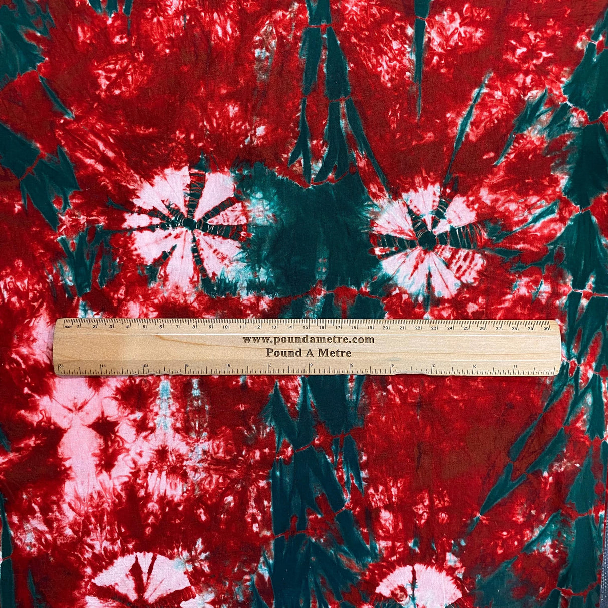 Pound A Metre 2.9 Metre Premium Tie Dye Cotton – 36” Wide - (Dark Red & Green) (EOL)