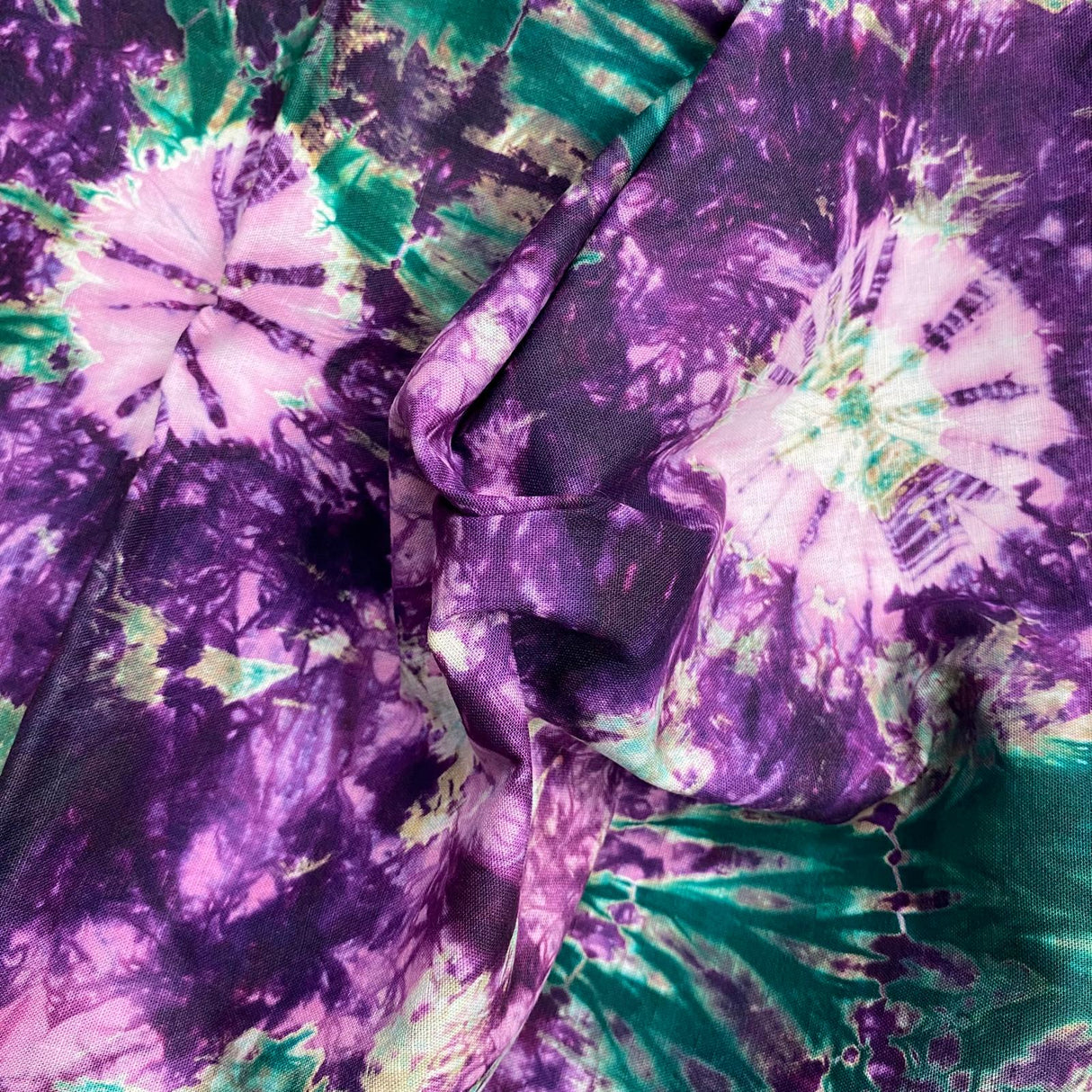 Pound A Metre 2.9 Metre Premium Tie Dye Cotton – 36” Wide - (Purple & Green)