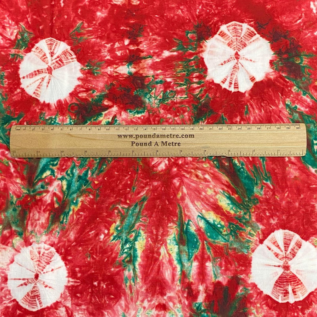 Pound A Metre 2.9 Metre Premium Tie Dye Cotton – 36” Wide - (Red & Green)