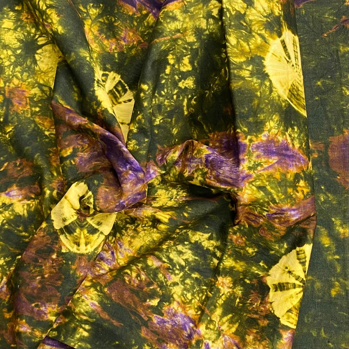 Pound A Metre 2.9 Metre Premium Tie Dye Cotton – 36” Wide - (Yellow, Green & Purple)