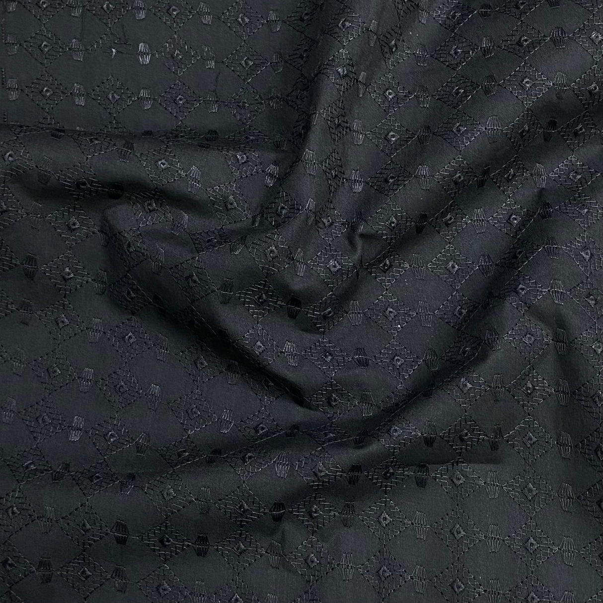 Pound A Metre 3 Metres 3 Metre Broderie Anglaise Floral Cotton - 45" Wide (Black)