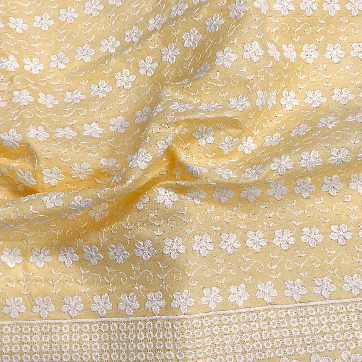 Pound A Metre 3 Metres 3 Metre Broderie Anglaise Floral Cotton - 45" Wide (Lemon & White) (EOL)