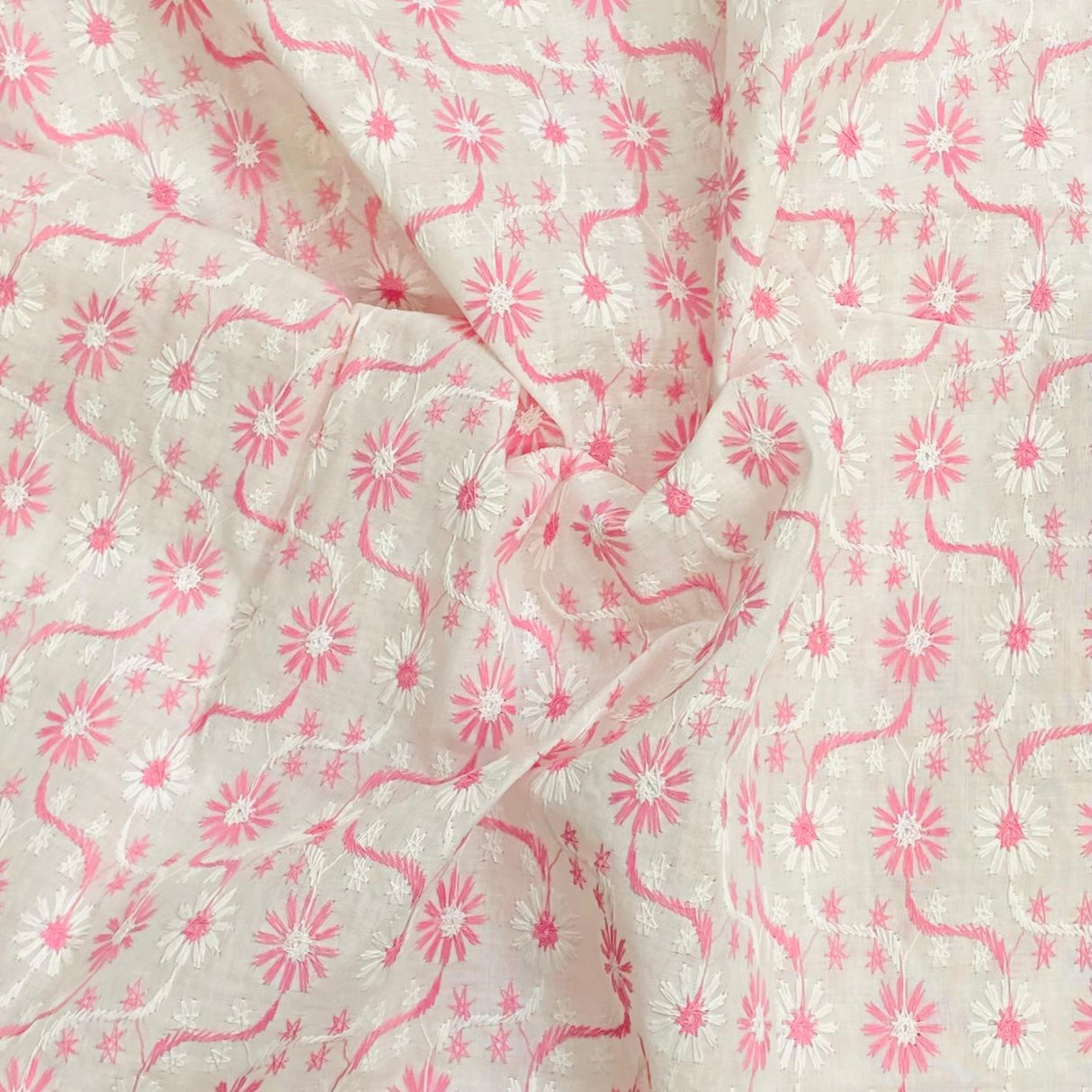 Pound A Metre 3 Metre 3 Metre Broderie Anglaise Floral Cotton - 45" Wide (Pink & White)