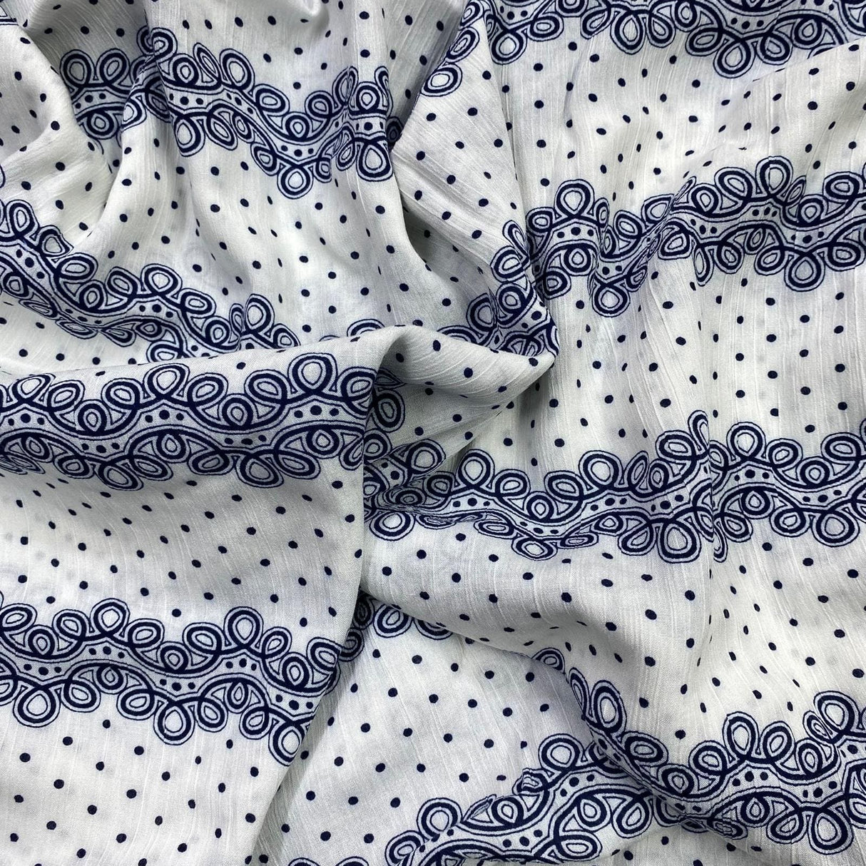 Pound A Metre 3 Metres 3 Metre Dressmaking Printed Crepe 55" wide (Blue & White) (EOL)