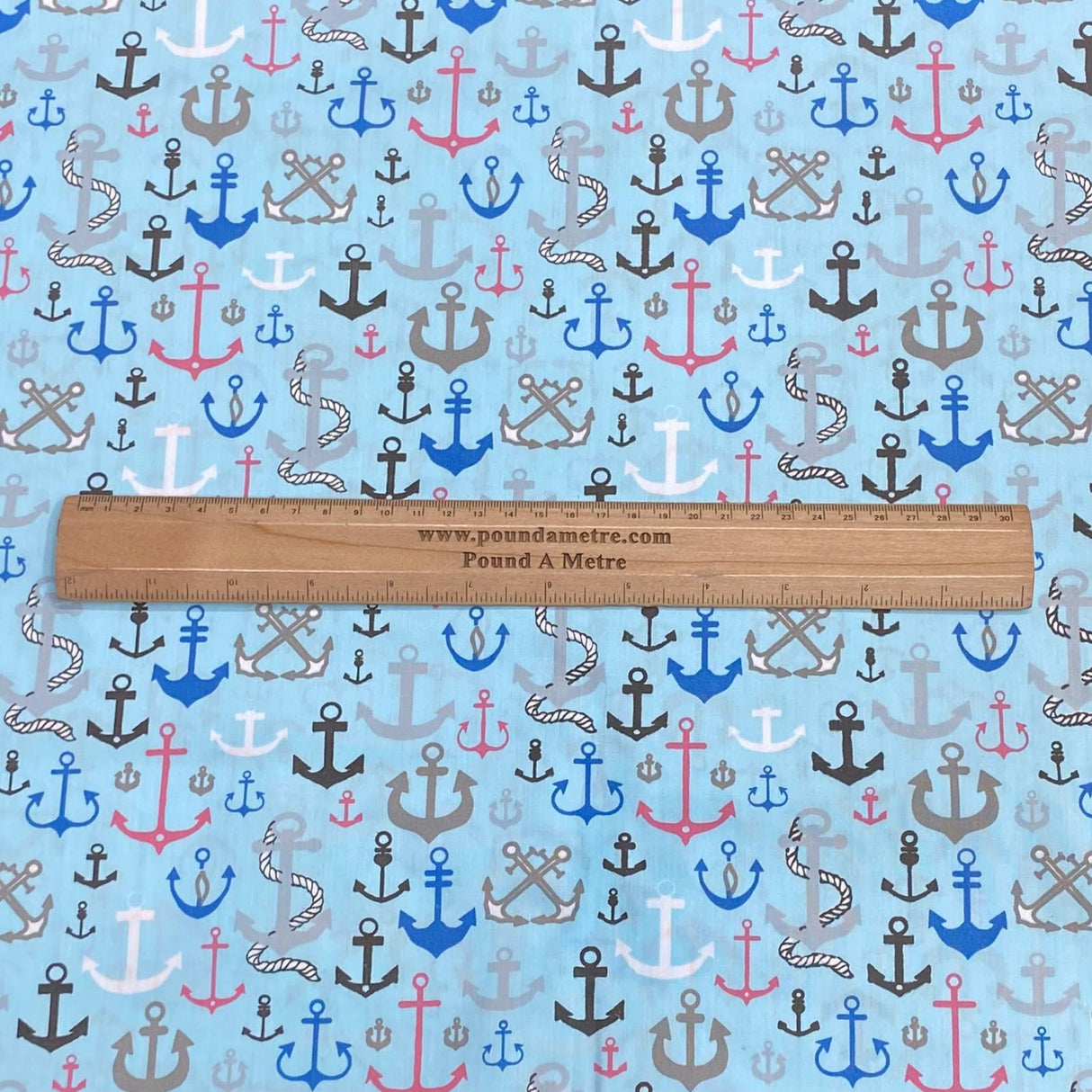 Pound A Metre 3 Metre 3 Metre Soft Printed Organic Cotton- 45" Wide (Anchors Blue)