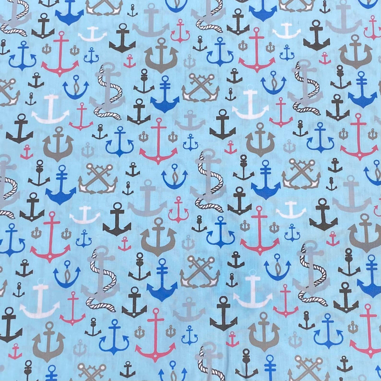Pound A Metre 3 Metre 3 Metre Soft Printed Organic Cotton- 45" Wide (Anchors Blue)