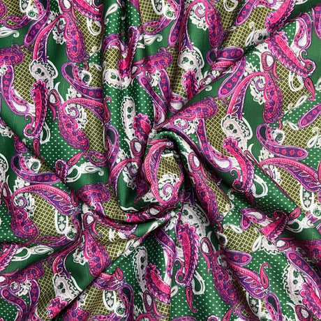 Pound A Metre 3 Metres Beautiful Heavyweight Printed Ribbed Jersey 55" Wide (Paisley Madness)