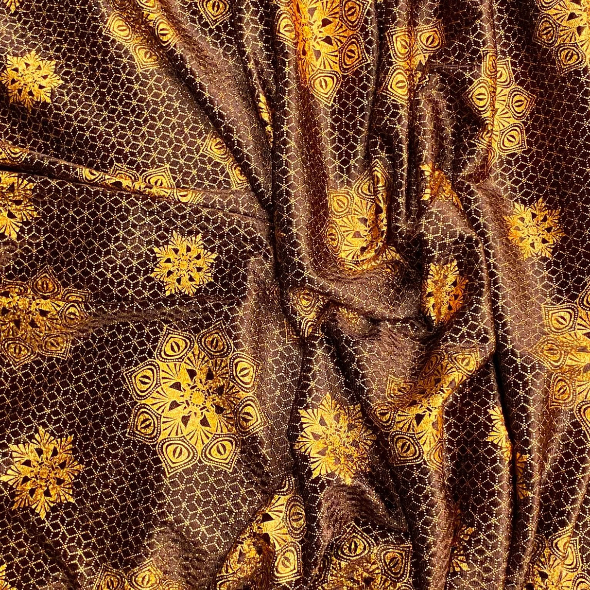 Pound A Metre 3 Metres Beautiful Printed Gold Foil Velvet- 55" Wide (Brown)