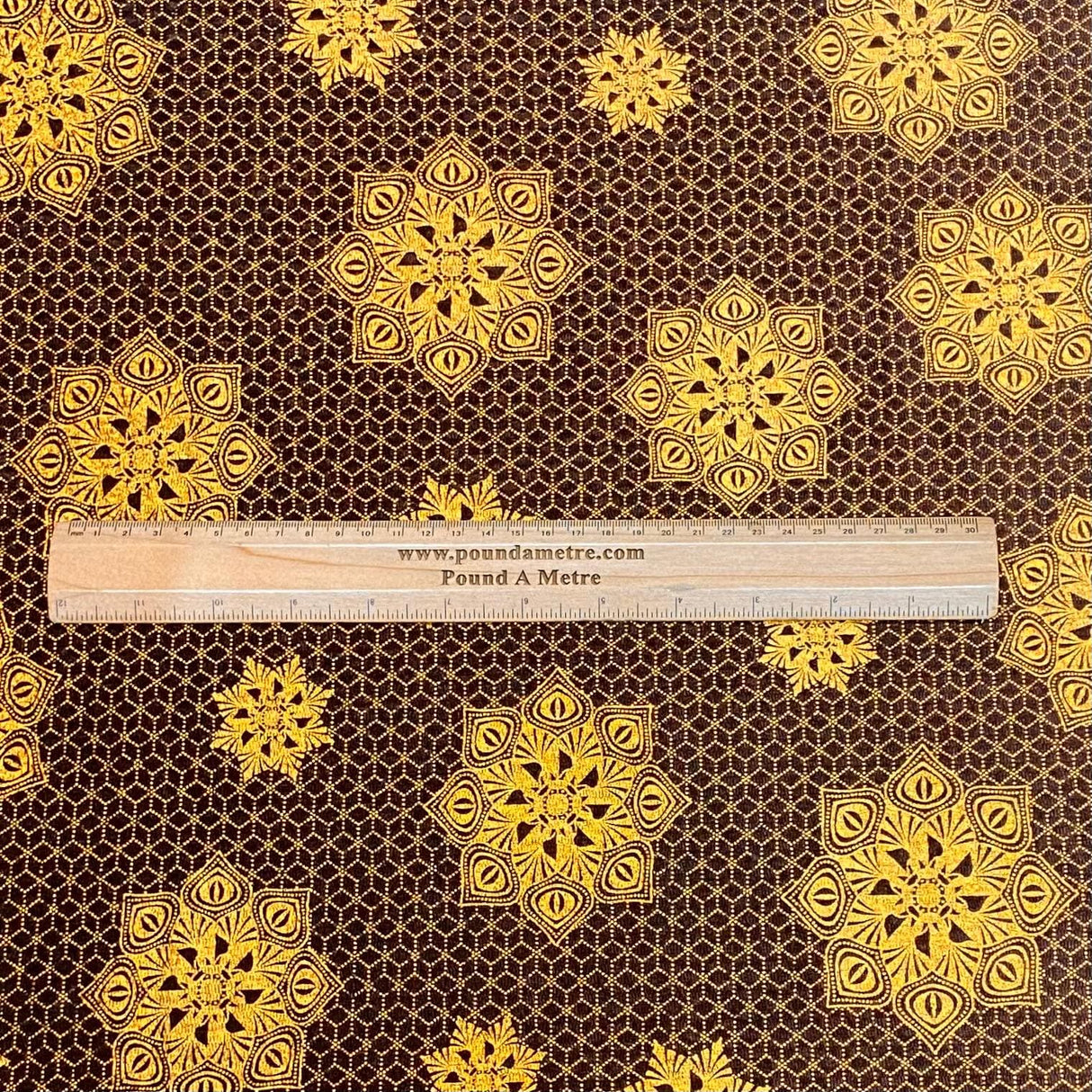 Pound A Metre 3 Metres Beautiful Printed Gold Foil Velvet- 55" Wide (Brown)