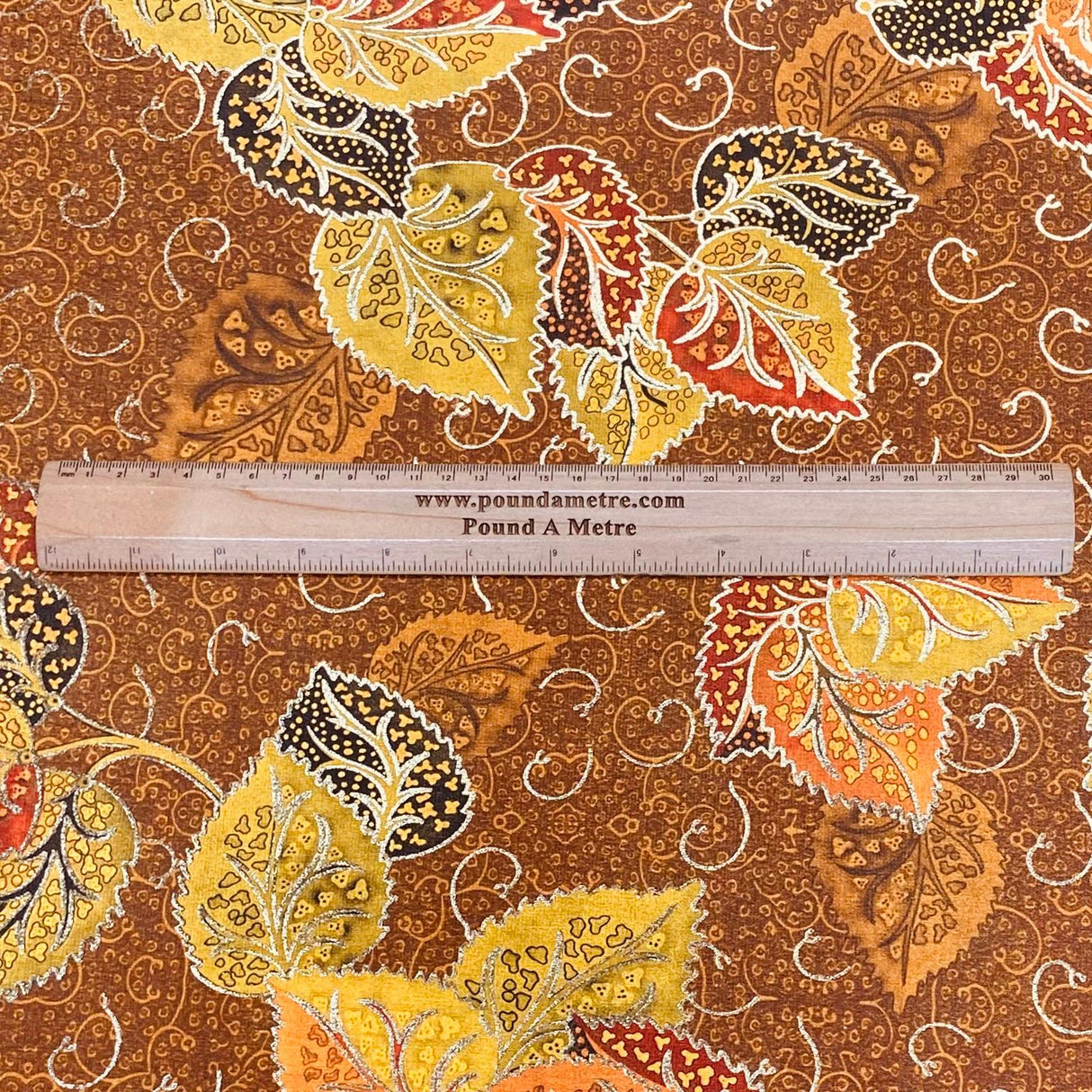 Pound A Metre 3 Metres Beautiful Printed Gold Foil Velvet- 55" Wide (Leaf Brown)