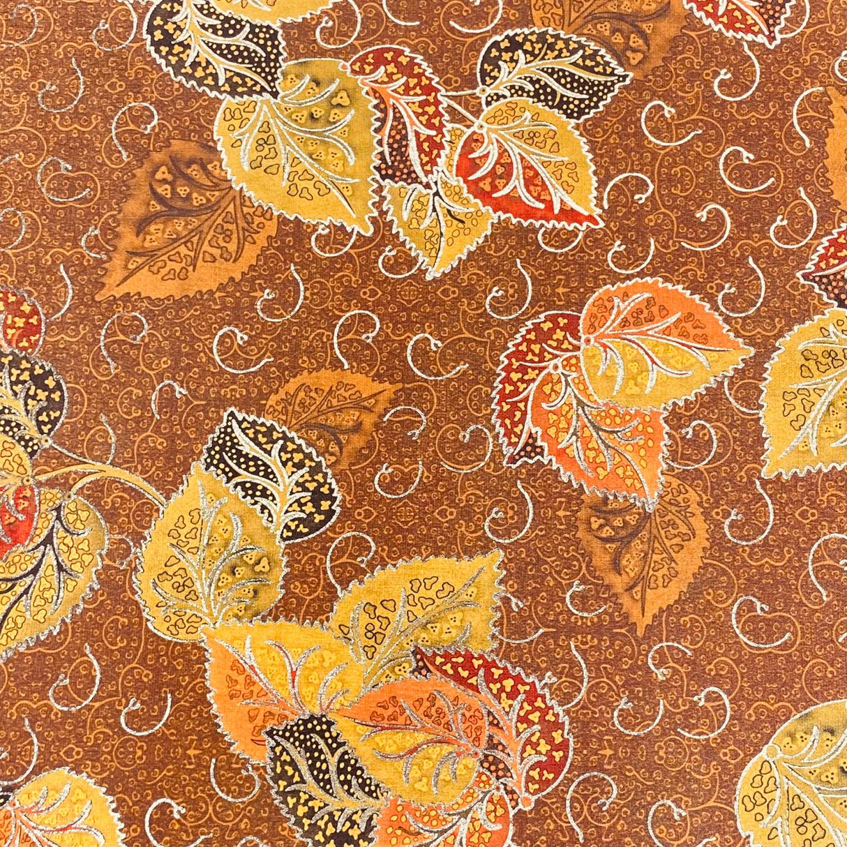 Pound A Metre 3 Metres Beautiful Printed Gold Foil Velvet- 55" Wide (Leaf Brown)