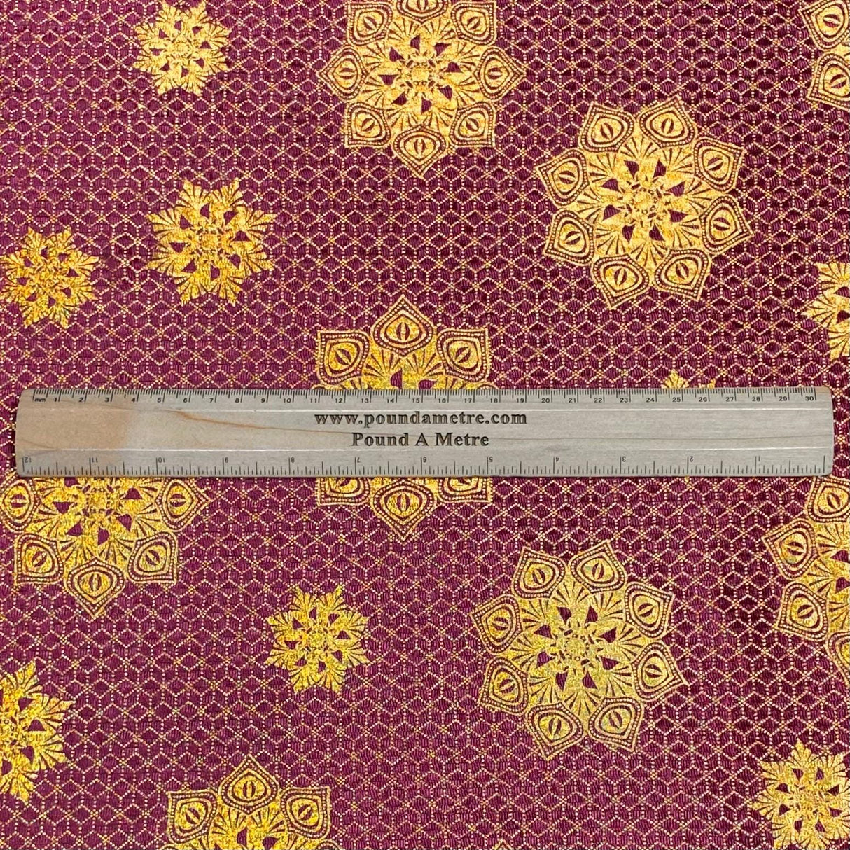 Pound A Metre 3 Metres Beautiful Printed Gold Foil Velvet- 55" Wide (Maroon)