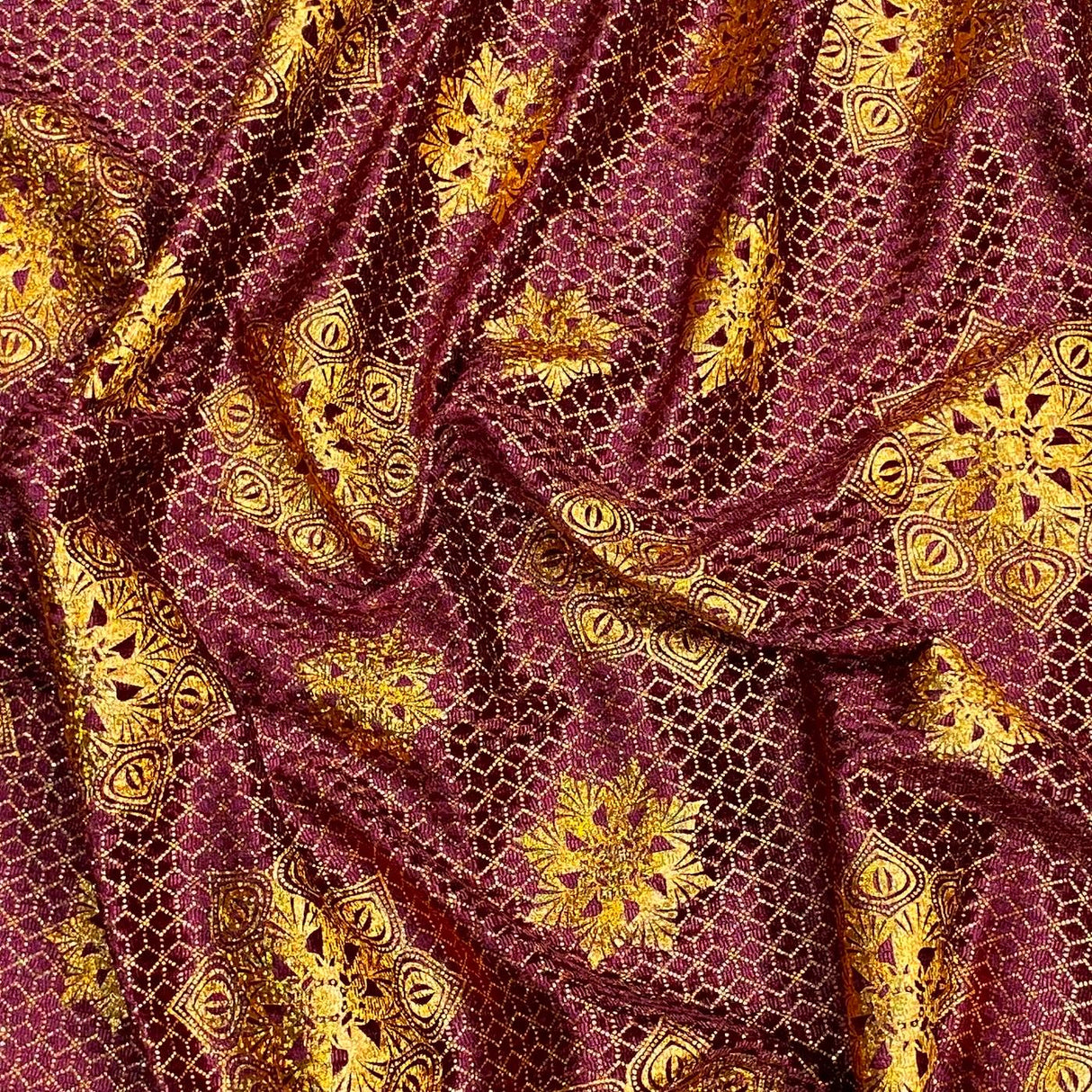 Pound A Metre 3 Metres Beautiful Printed Gold Foil Velvet- 55" Wide (Maroon)