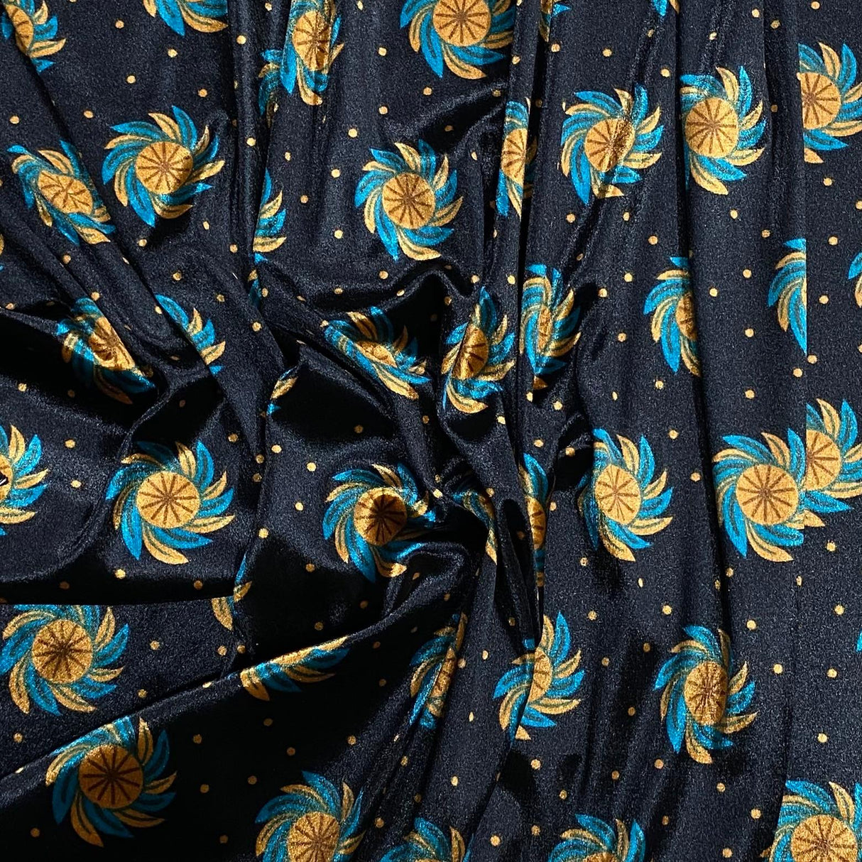Pound A Metre 3 Metres Beautiful Printed Velvet- 55" Wide (Black & Turquoise)