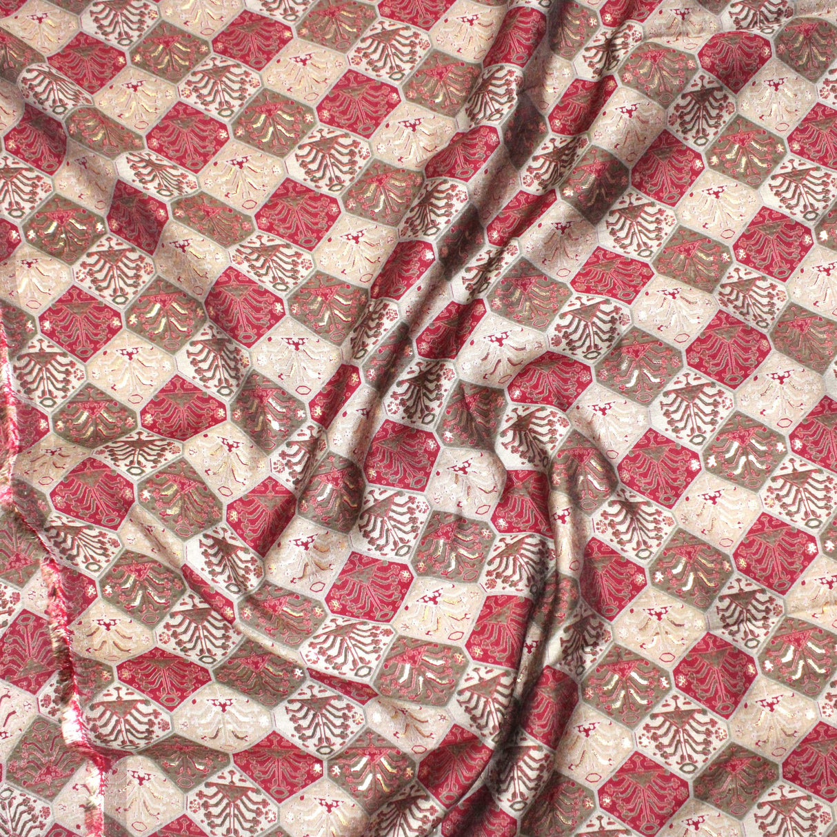 Pound A Metre 3 Metres Digital Print Roman Silk- 45" Wide (Red & Brown)