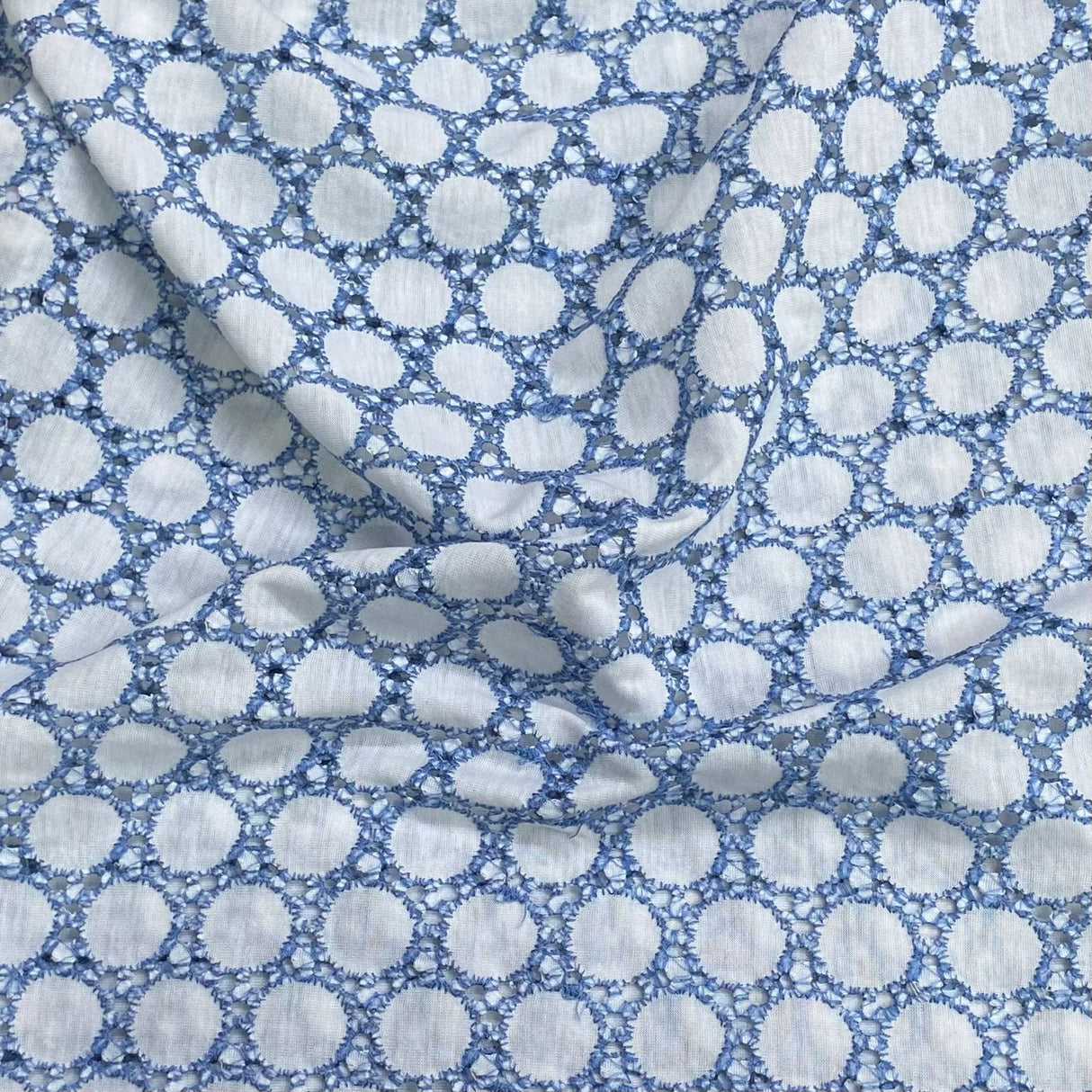 Pound A Metre Blue & White / 3 Metre 3 Metres Embroidery Anglaise Effect Jersey 55" Wide (Embroidery) (EOL)