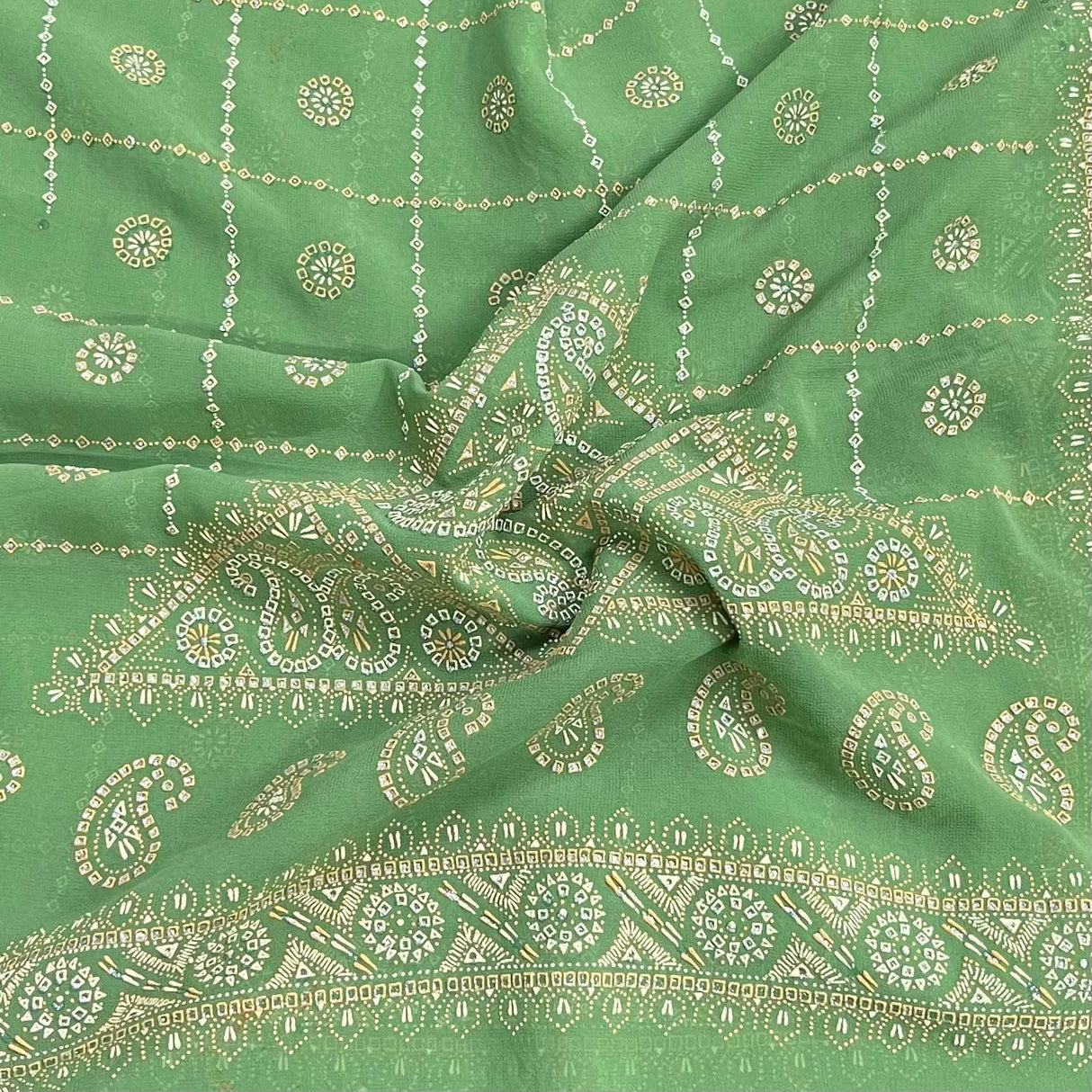 Pound A Metre 3 Metres Foil Design Chiffon Fabric – 45" Wide (Green)