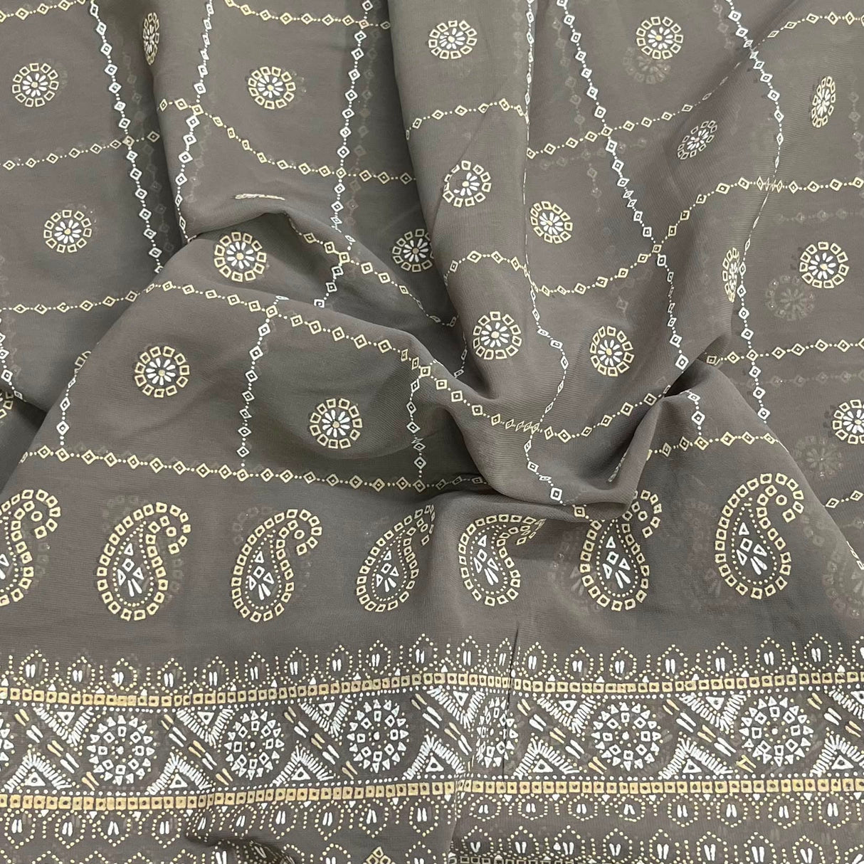 Pound A Metre 3 Metres Foil Design Chiffon Fabric – 45" Wide (Grey)