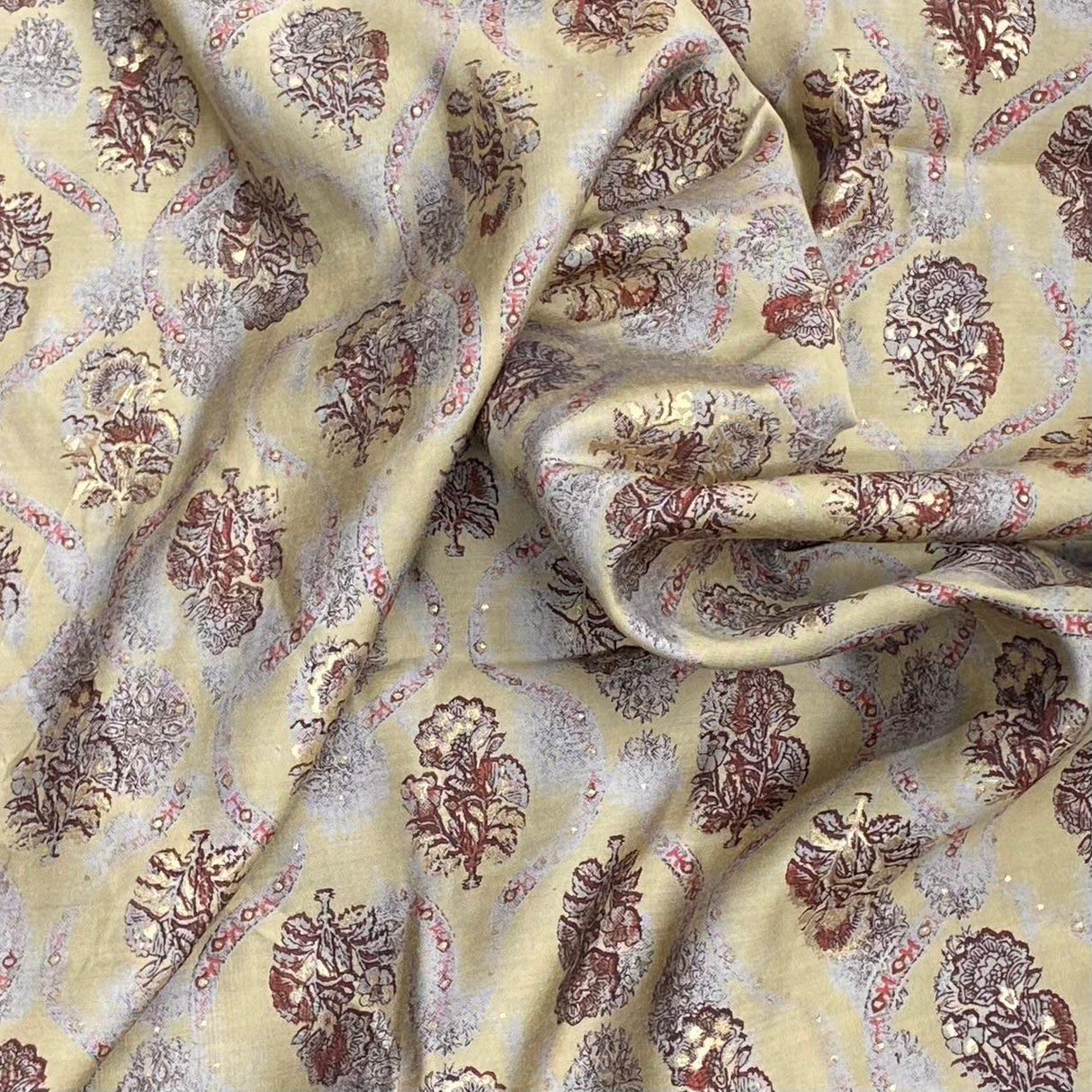 Pound A Metre 3 Metres Gold Foil Polyester Silk Fabric- 45" Wide (Gold)