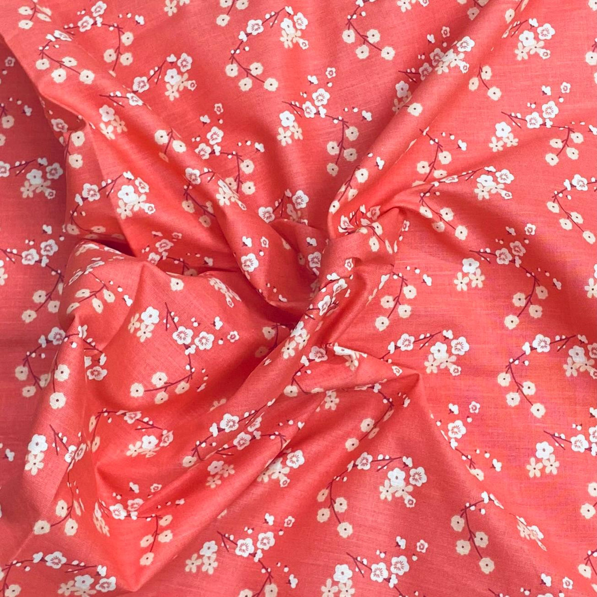 Pound A Metre 3 Metres – Luxurious Cotton Poplin – 63” Wide Fabric (Coral Floral)