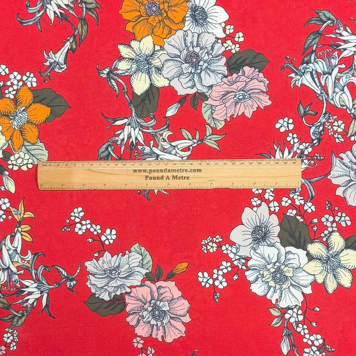 Pound A Metre 3 Metres Luxurious Printed Crepe - 55" Wide (Red Breeze)