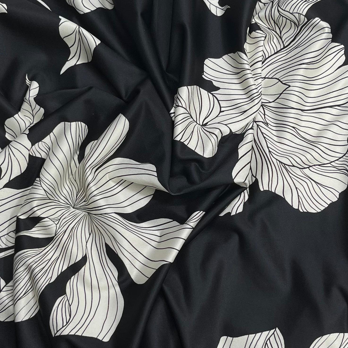 Pound A Metre 3 Metres Luxurious Printed Lycra Jersey 55" Wide (Black Flower)