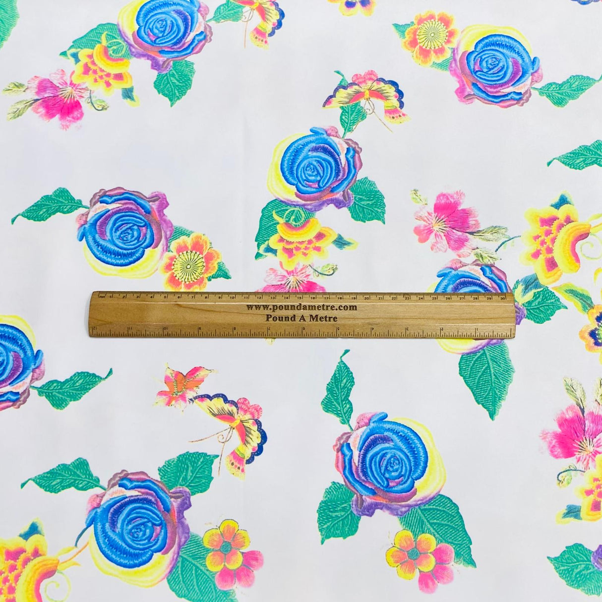 Pound A Metre 3 Metres Luxurious Printed Satin- 55" Wide (White Flowers)