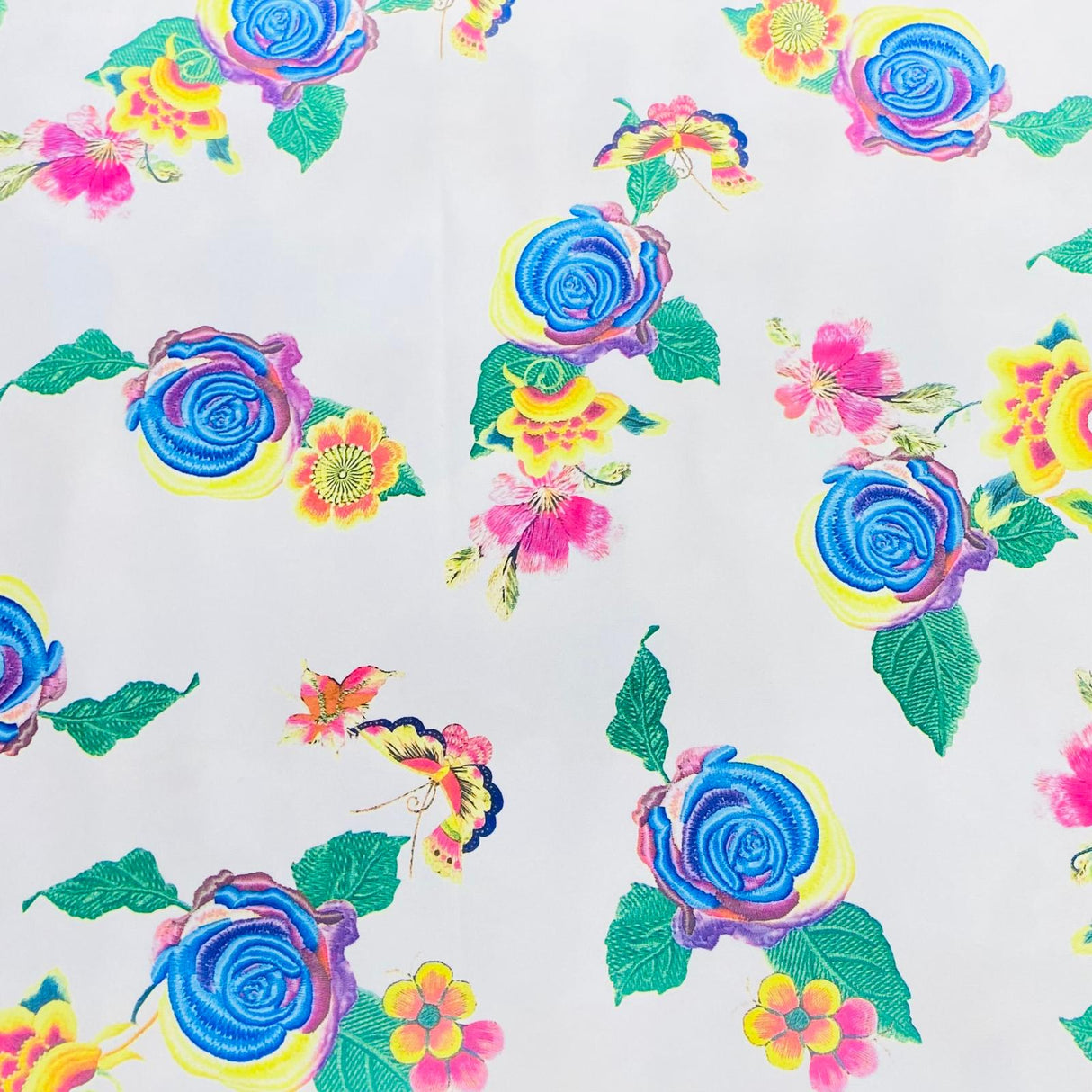 Pound A Metre 3 Metres Luxurious Printed Satin- 55" Wide (White Flowers)