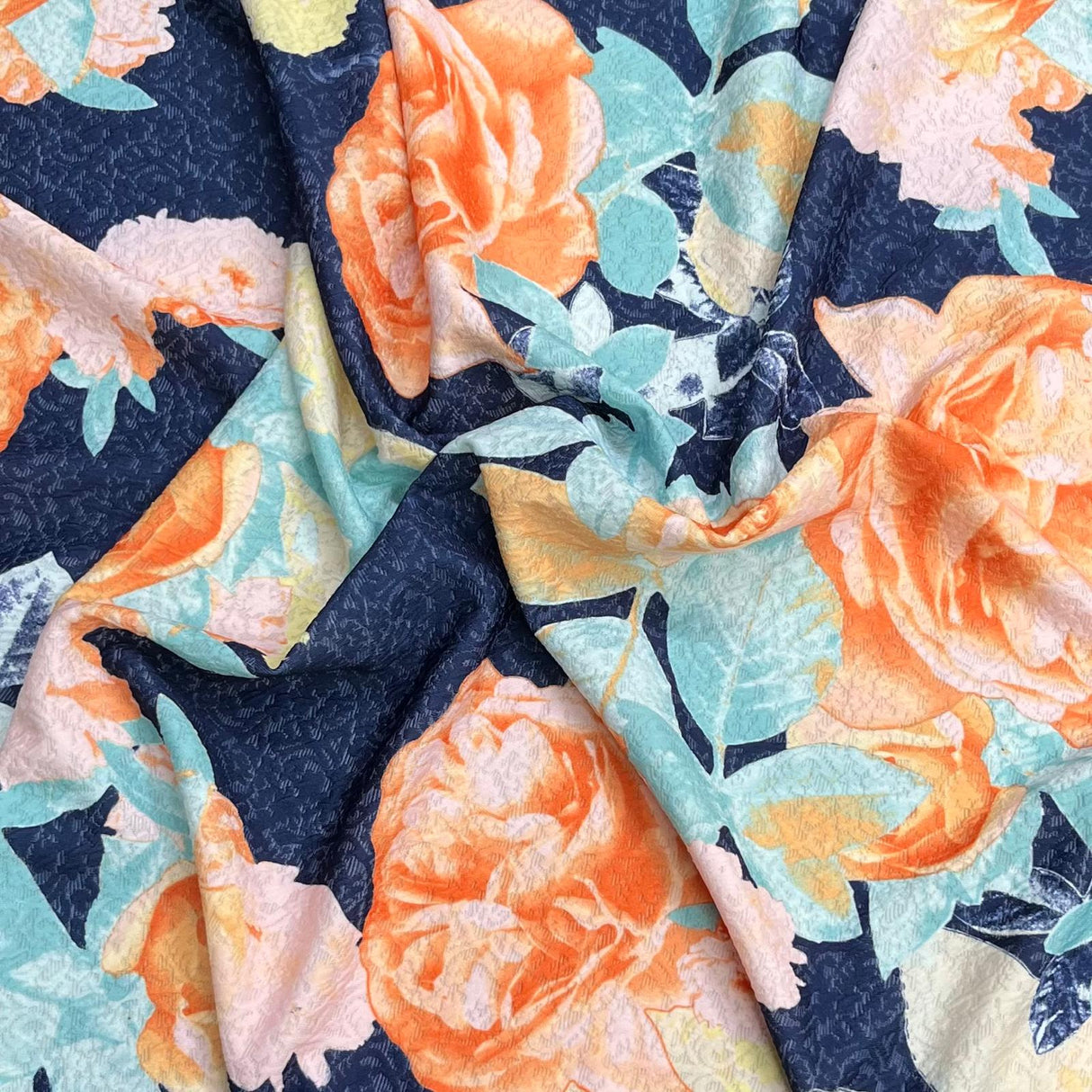 Pound A Metre 3 Metres Luxurious Printed Seersucker Jersey 55” Wide - (Navy)