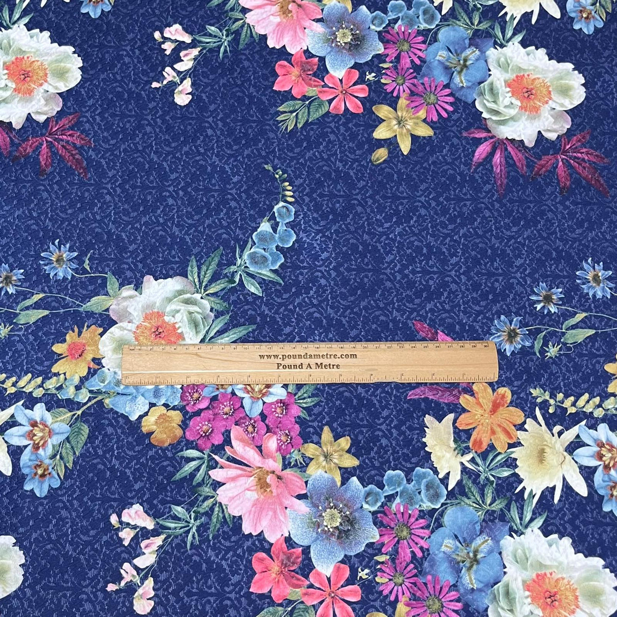 Pound A Metre 3 Metres Luxurious Printed Seersucker Jersey 55” Wide - (Navy) (S1J)