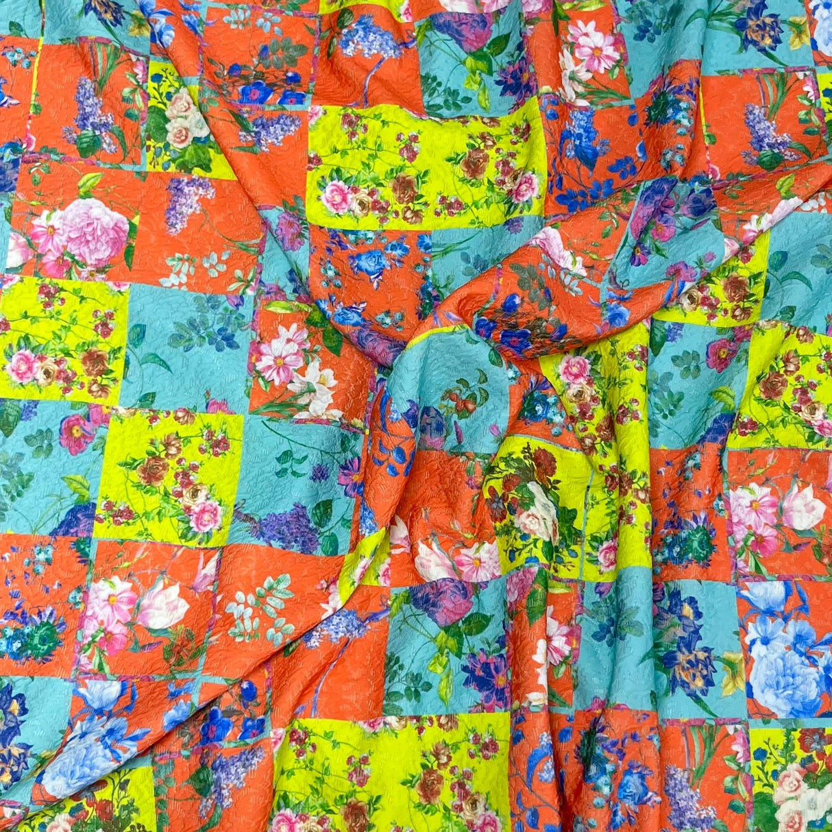 Pound A Metre 3 Metres Luxurious Printed Seersucker Jersey 55” Wide - (Squred) (S1J)