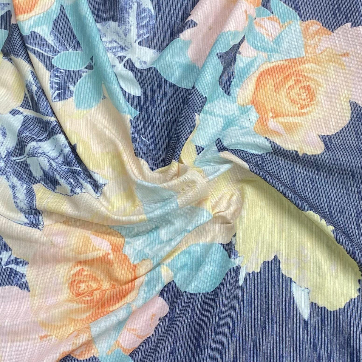 Pound A Metre 3 Metres Luxurious Ribbed Jersey 55” Wide - (Night Garden)