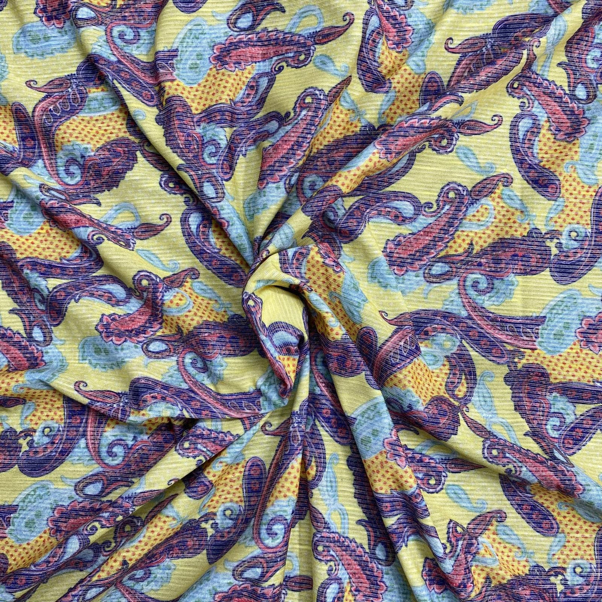 Pound A Metre 3 Metres Luxurious Ribbed Jersey 55” Wide - (Yellow Paisley)