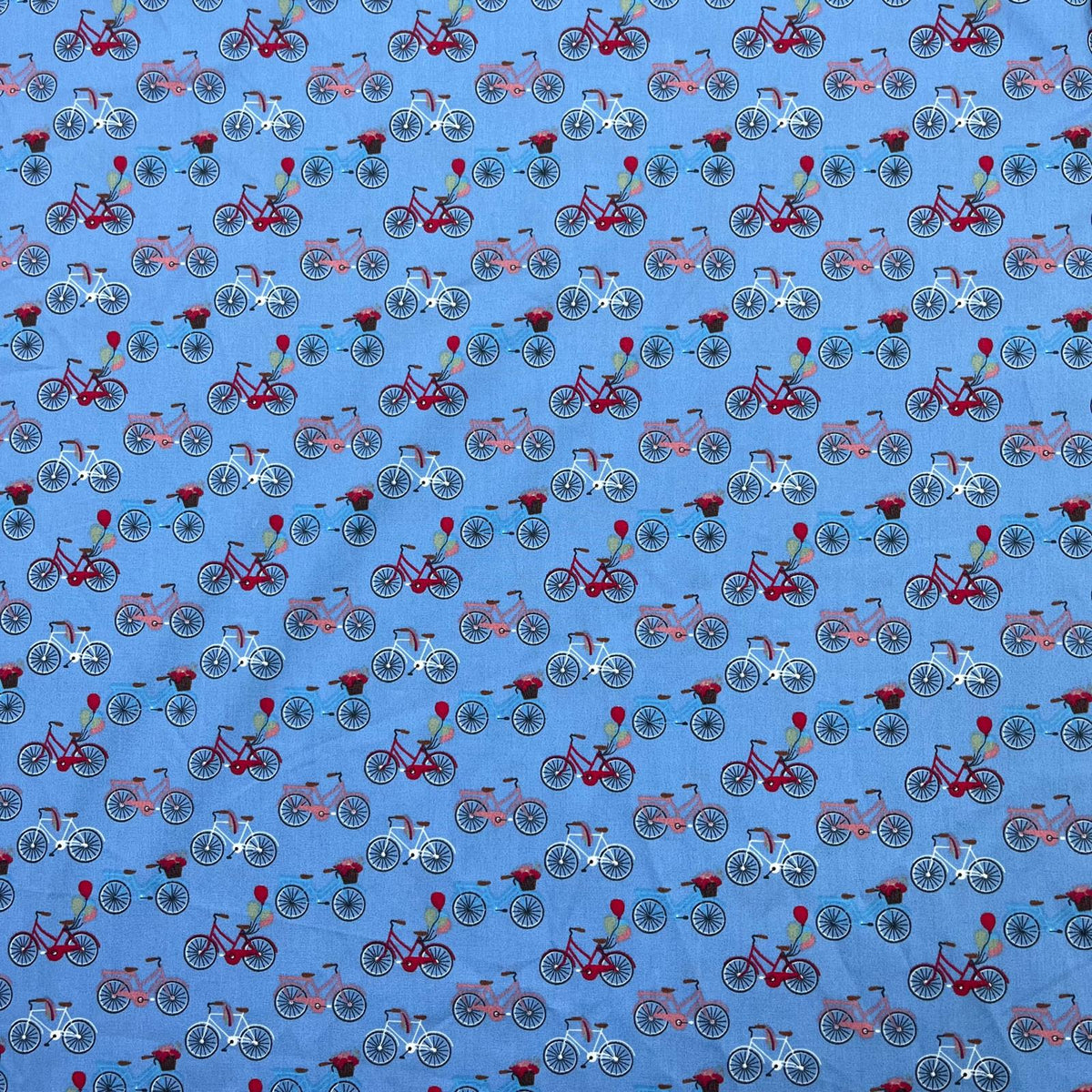 Pound A Metre 3 Metres Luxury Cotton Poplin Fabric – 60'' Wide (Blue Bike)