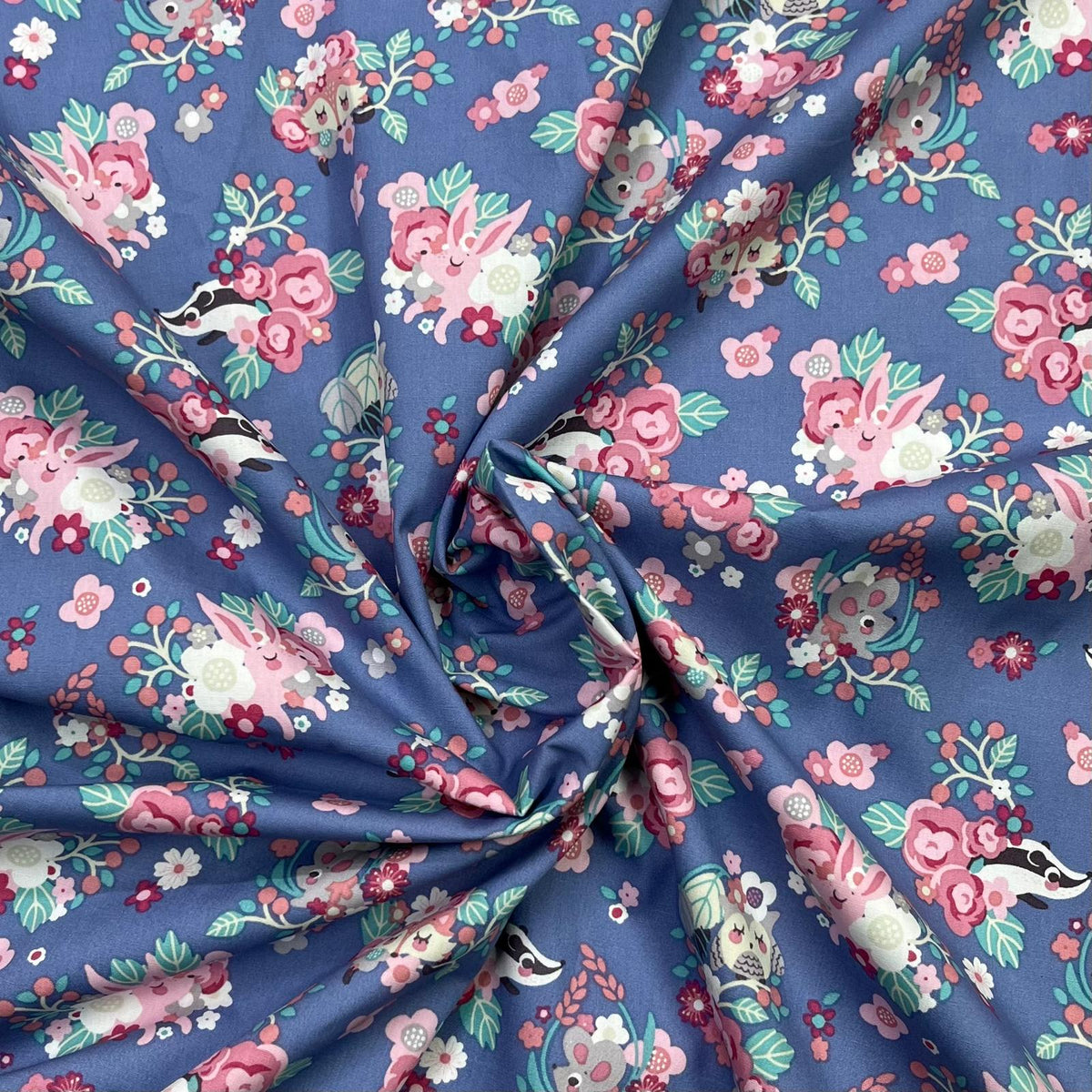 Pound A Metre 3 Metres Luxury Cotton Poplin Fabric – 60'' Wide (Flower With Animals)