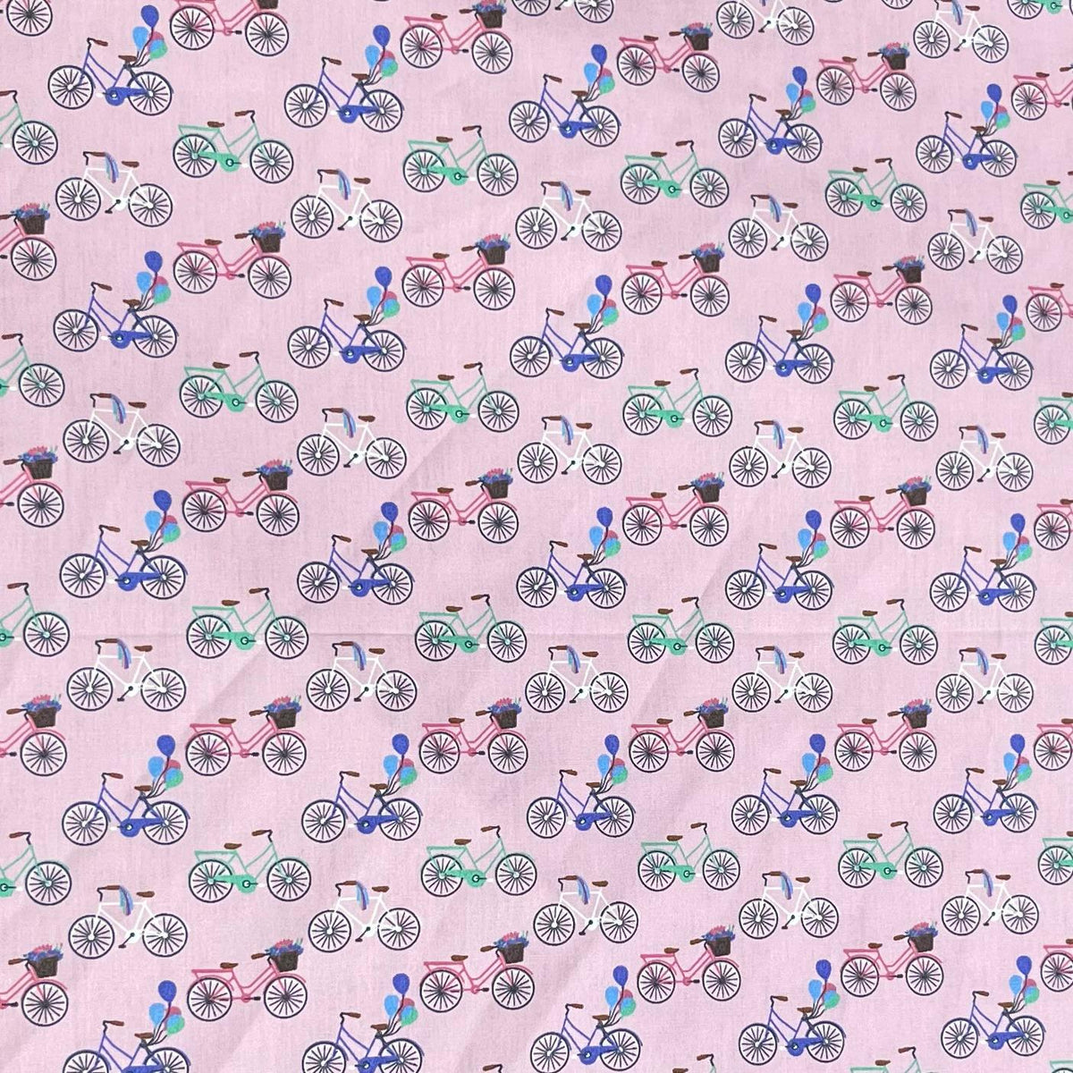 Pound A Metre 3 Metres Luxury Cotton Poplin Fabric – 60'' Wide (Pink Bike)