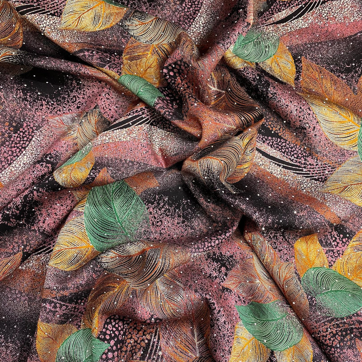 Pound A Metre 3 Metres Luxury Diamante Printed Winter Viscose- 55'' - (Amber Fall)