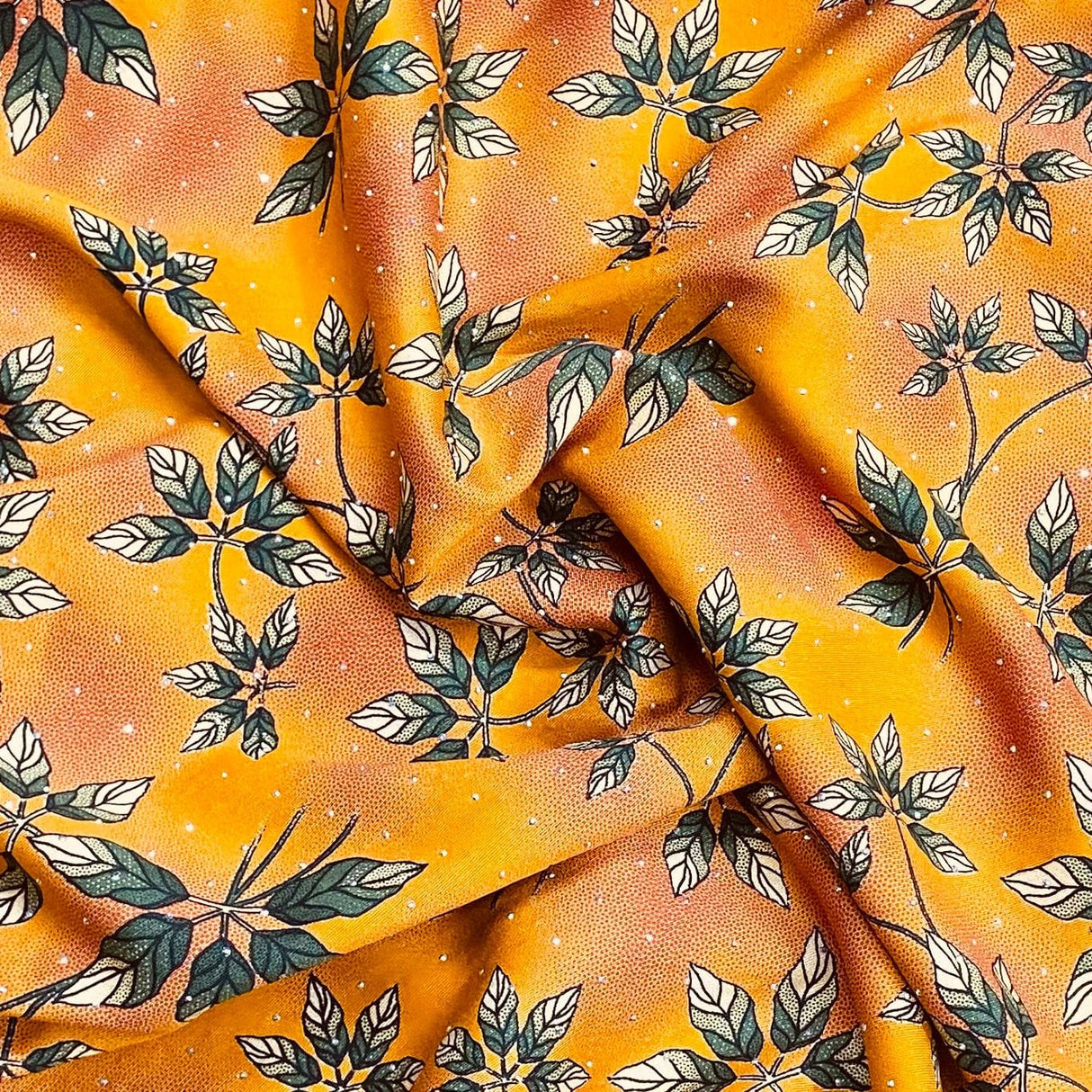 Pound A Metre 3 Metres Luxury Diamante Printed Winter Viscose- 55'' - (Citrine Leaf)