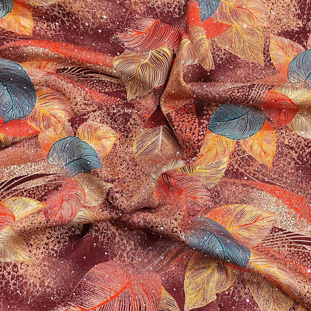 Pound A Metre 3 Metres Luxury Diamante Printed Winter Viscose- 55'' - (Crimson)