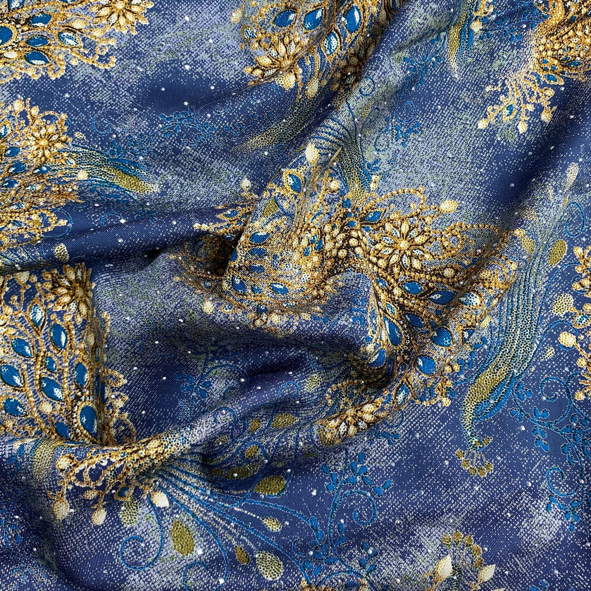 Pound A Metre 3 Metres Luxury Diamante Printed Winter Viscose- 55'' - (Denim)