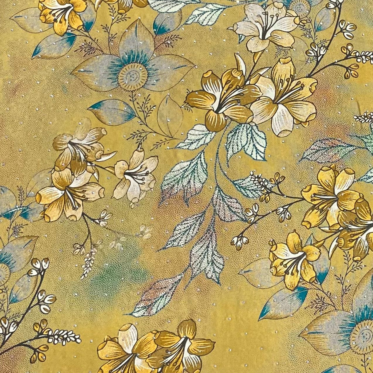 Pound A Metre 3 Metres Luxury Diamante Printed Winter Viscose- 55'' - (Golden Petal)