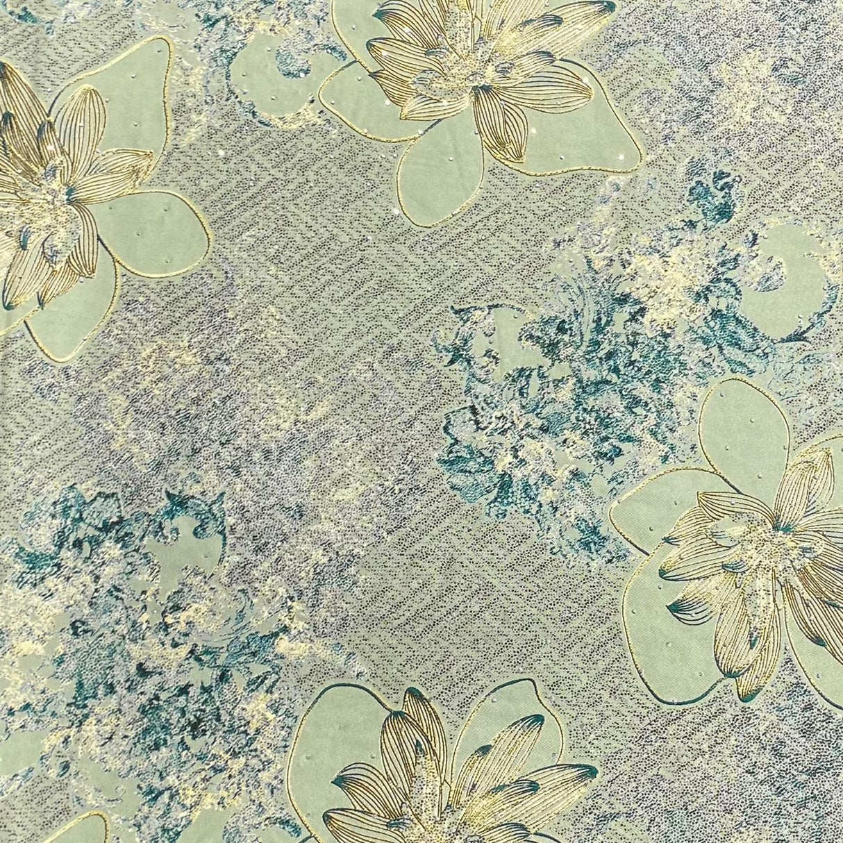 Pound A Metre 3 Metres Luxury Diamante Printed Winter Viscose- 55'' - (Mint)