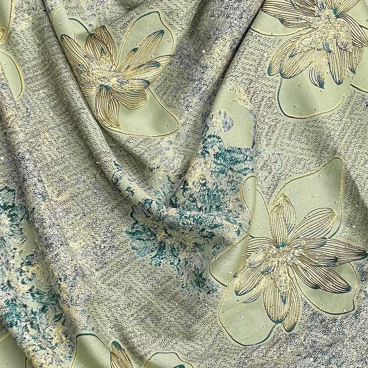 Pound A Metre 3 Metres Luxury Diamante Printed Winter Viscose- 55'' - (Mint)