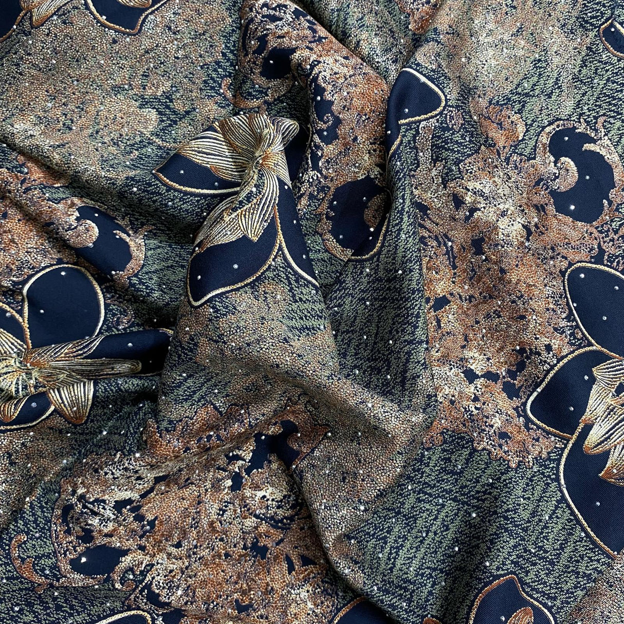 Pound A Metre 3 Metres Luxury Diamante Printed Winter Viscose- 55'' - (Night)