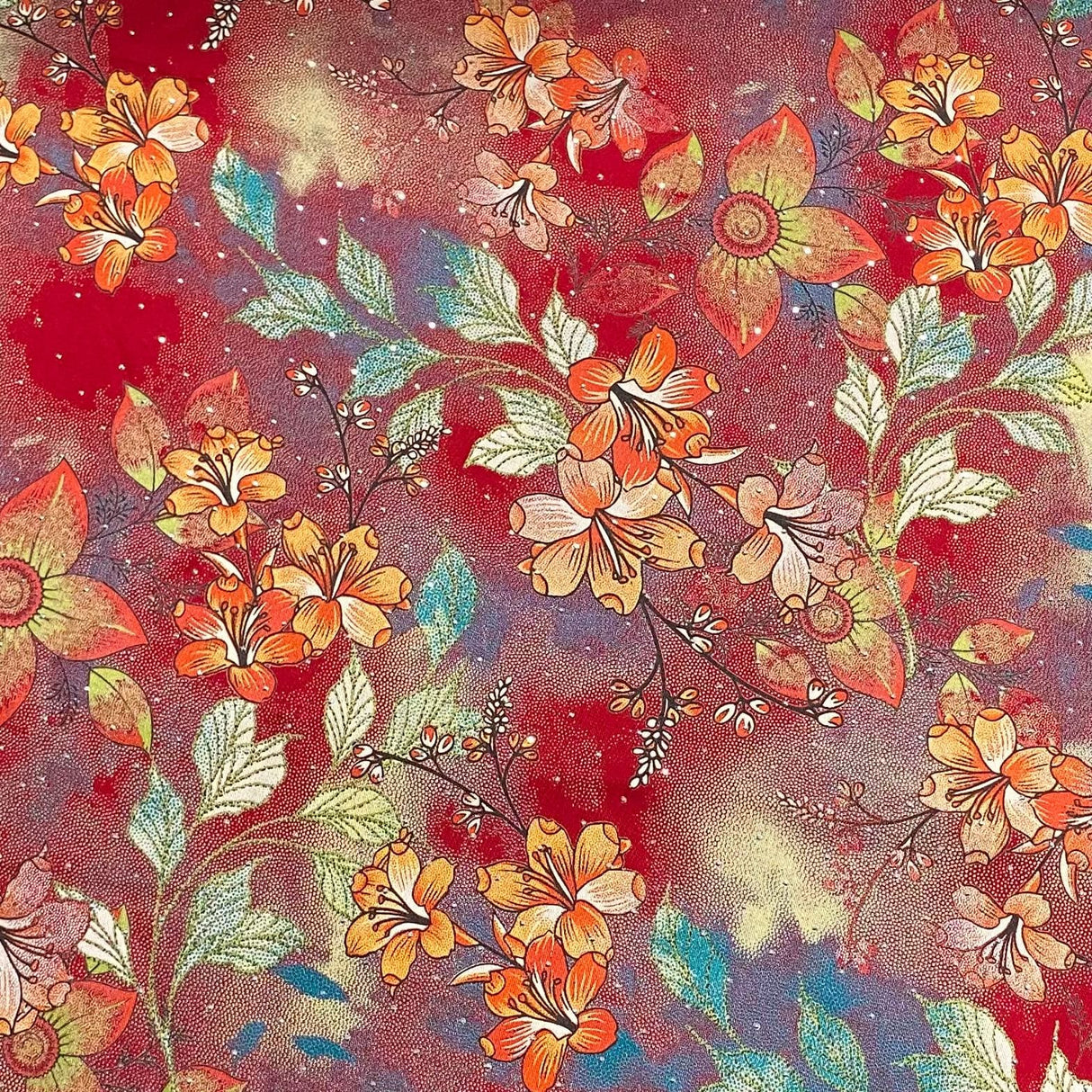 Pound A Metre 3 Metres Luxury Diamante Printed Winter Viscose- 55'' - (Scarlet Garden)